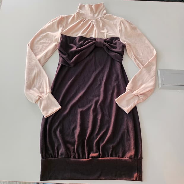 빈티지) 로맨틱 라떼히메갸루 리즈st 리본 모리걸 목폴라 니트 원피스