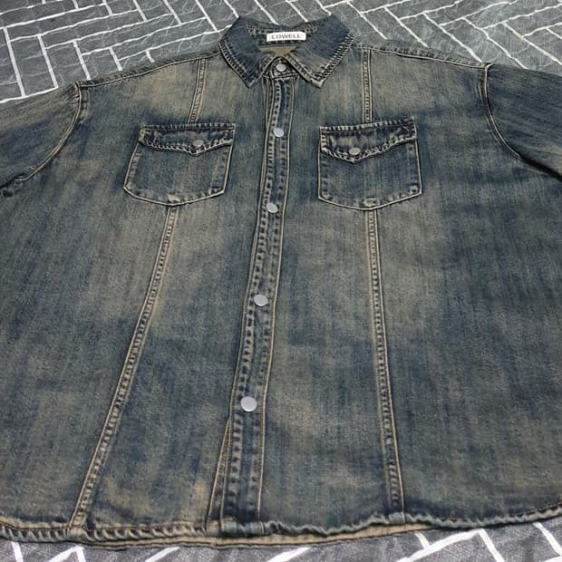 LOWELL 빈티지 워싱 웨스턴 반팔 데님셔츠 (XXL)