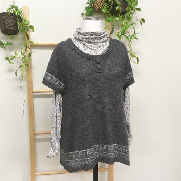 JPN/ 반팔니트레이어드 레이어드세트 세트 모리걸 잔꽃하이넥 잔꽃이너