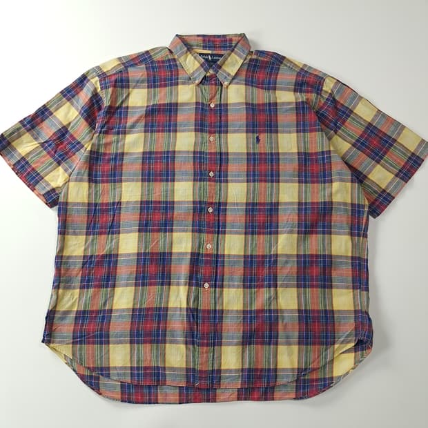 CA455 2XL 폴로 빅사이즈 90s 마드라스 체크 반팔 셔츠 남방