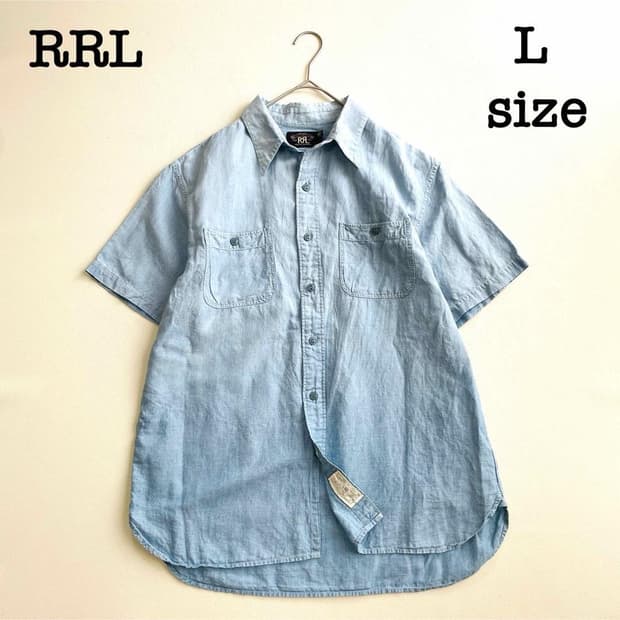 RRL 더블알엘 코튼 리넨 숏슬리브 샴브레이 워크 셔츠