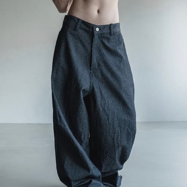 매니크 [UNISEX] 블래키 스냅버튼 스트라이프 와이드 데님