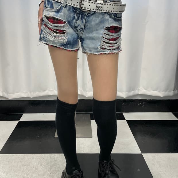 🎸라이트 블루 데미지 데님 숏츠🎸