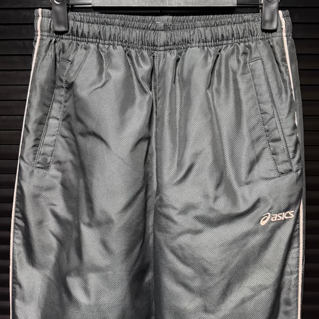 아식스 메탈릭 실버 핑크 우븐 트랙 와이드 일본 사이드 라인 고프코어 L