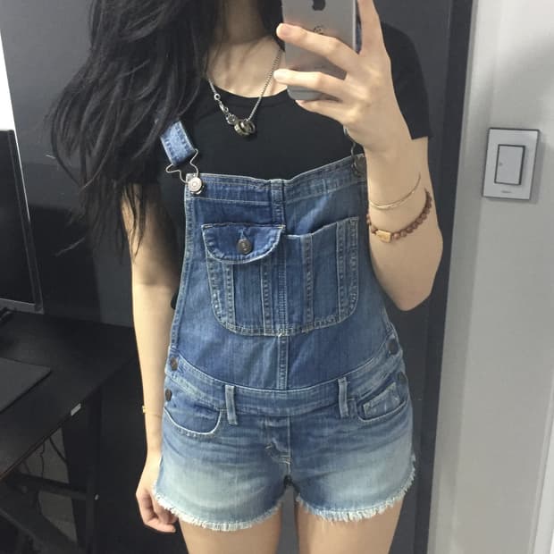 Abercrombie 오버롤 데님 워싱 멜빵 반바지