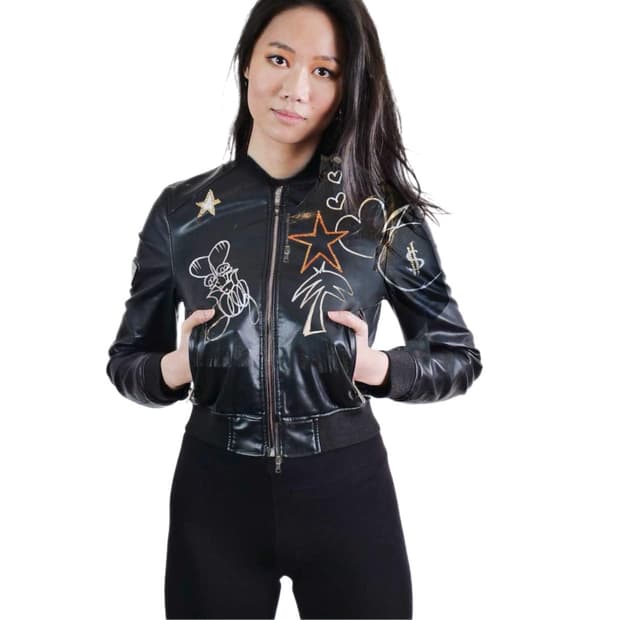 나카노츠요시 Skoloct  페인티드 양가죽 여성 바이커자캣