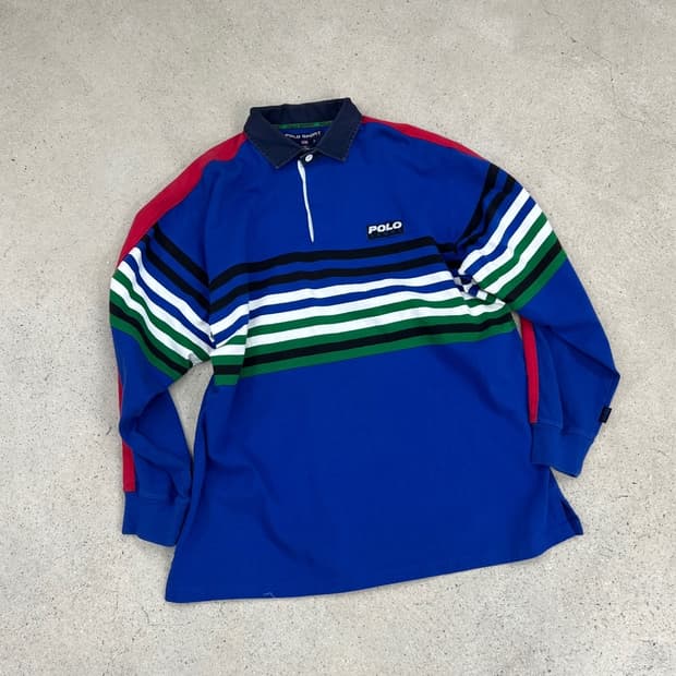 폴로 스포츠 90s 배색 럭비 티셔츠 