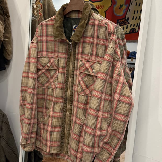 00s Soviet 빈티지 체크 코튼 플란넬 집업 자켓