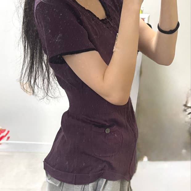 🍇모리st 스쿱넥 퍼플 스티치 반팔 니트 원피스집업