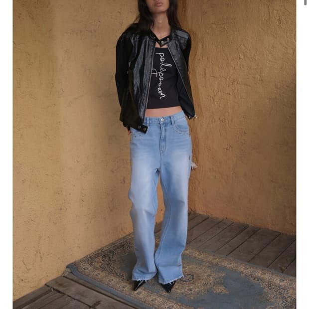 폴리수엠 ribbed panel biker jacket 가죽자켓