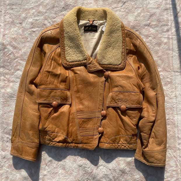 Vintage Shearling Collar Leather Jacket 