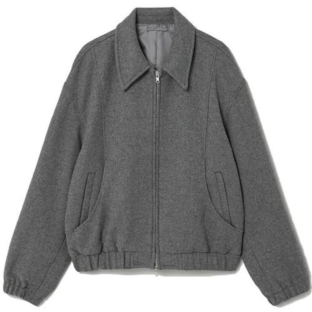 에잇세컨즈 울 블렌디드 커브드 절개 블루종 그레이 M