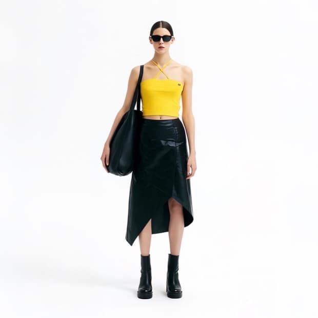 Fendi Yellow Cotton Logo Crop Halter Top