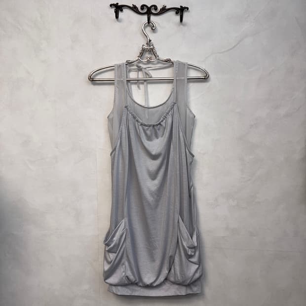Gray chiffon layered balloon pocket ops
