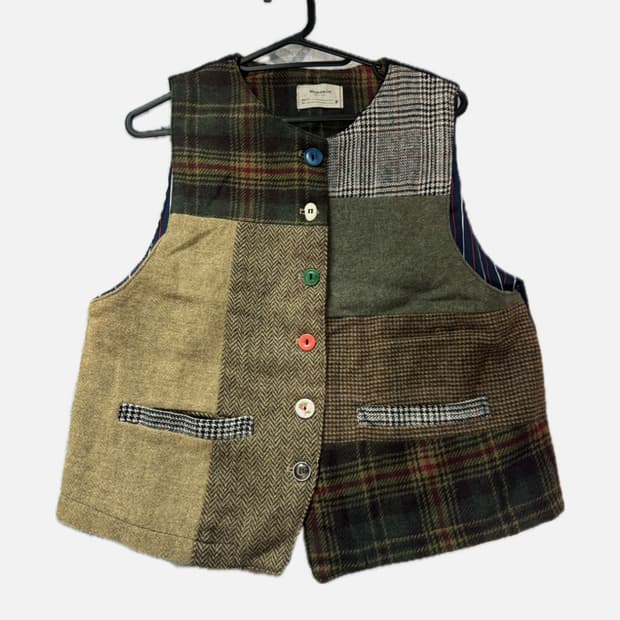 체크 조끼 베스트 모리걸