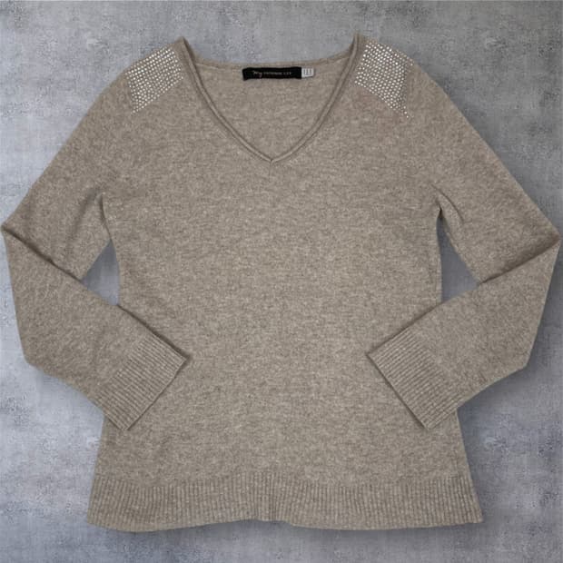 Maison123 베이지 캐시미어100 브이넥 니트 42/44 