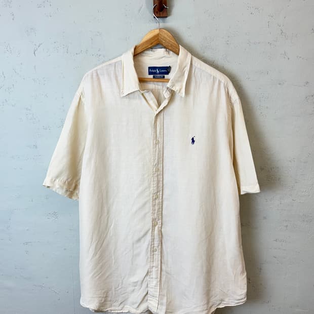 폴로랄프로렌 빈티지 베이지 린넨 반팔 셔츠