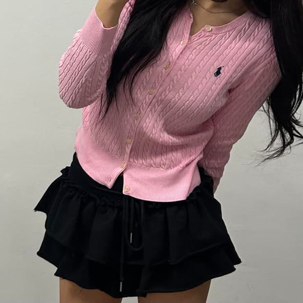 폴로 랄프로렌 베이비핑크 케이블 니트 가디건(L)