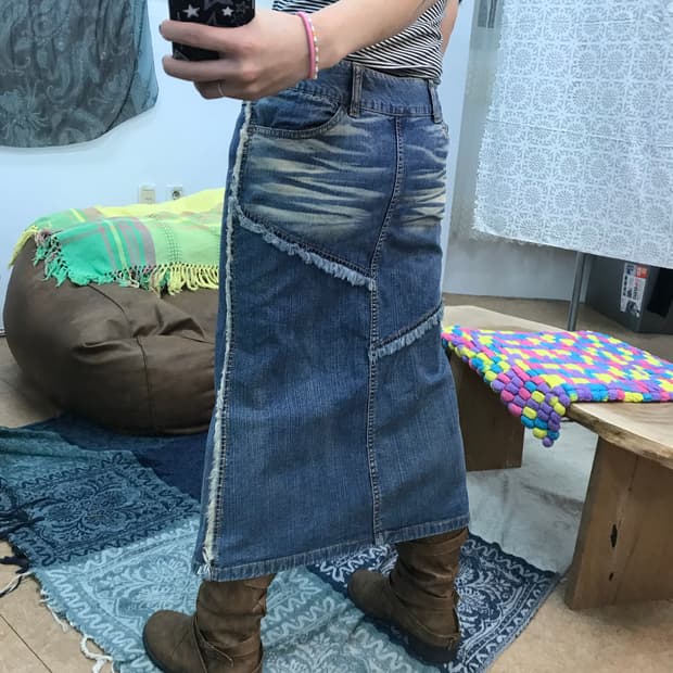 빈티지 여성 절개 워싱 데님스커트  