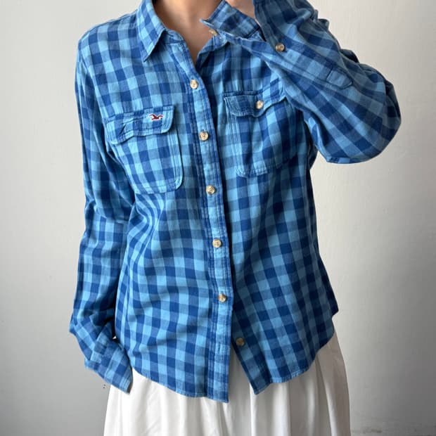 [XL] 홀리스터 블루 체크 셔츠