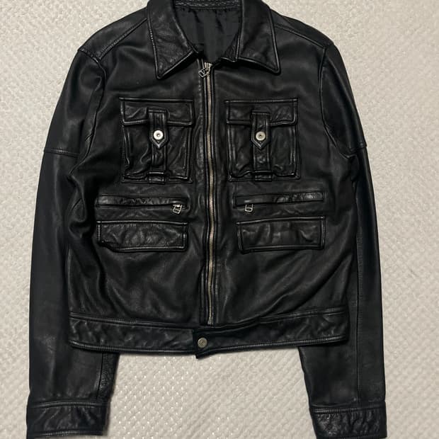 광희시장 웨스턴 무드 카우하이드 소가죽 포켓 레더 자켓