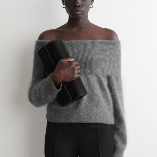 코스 COS 오프숄더 니트 메리노 울 스웨터 S 그레이