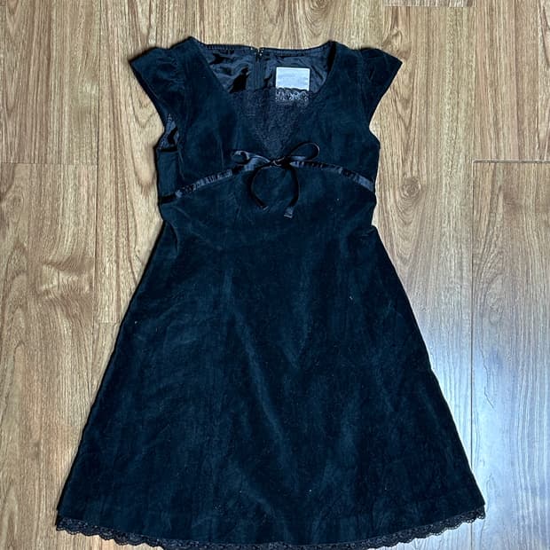 빈티지 블랙 리본 벨벳 원피스 히메갸루 로걀 라떼 발레코어 달천깔 긱시크