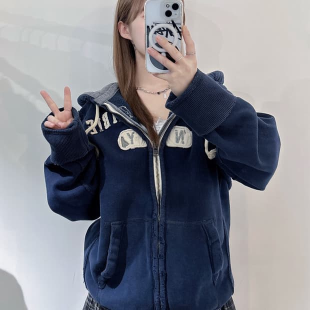 아베크롬비 네이비 빅로고 헤비스웻 후드집업