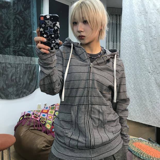 코데즈컴바인 스트라이프 후드집업 자켓