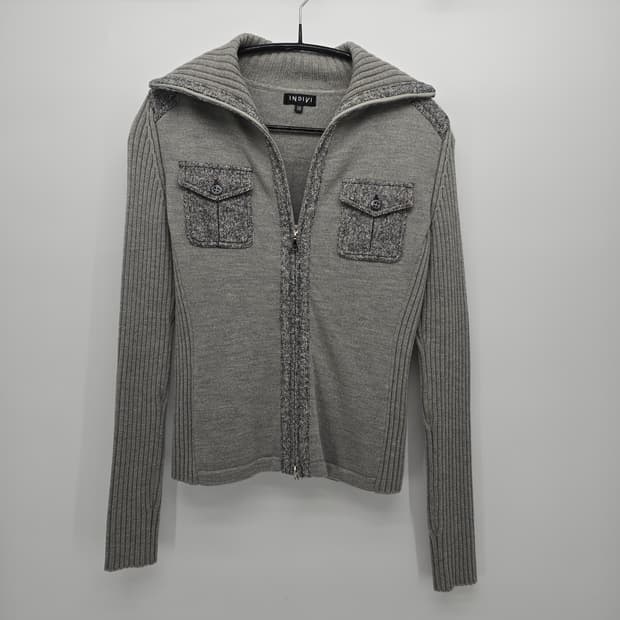 Indivi 회색 니트 집업 가디건
