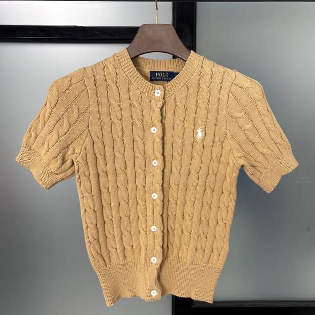 [S]POLO 브라운 꽈배기 반팔 가디건 