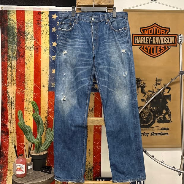 00s 리바이스501 버튼 플라이 빈티지 데미지 스트레이트 데님팬츠N84