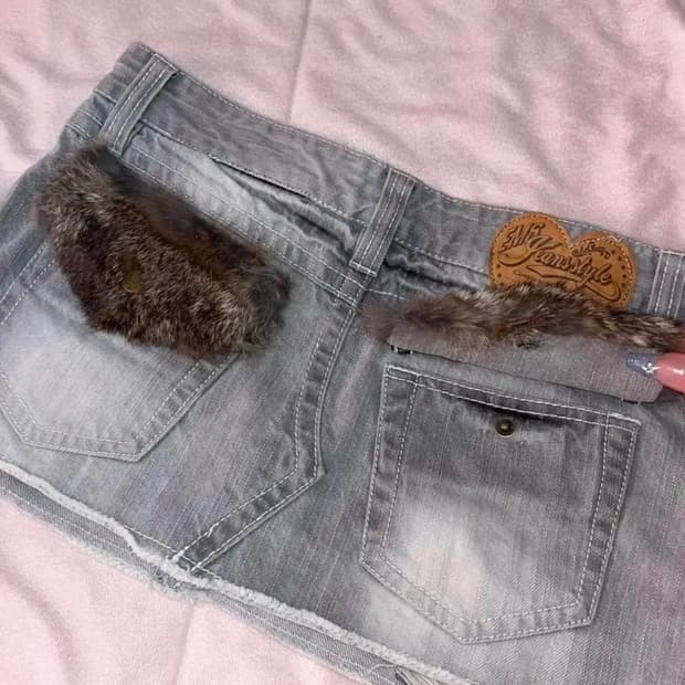 갸루 로우라이즈 초미니 퍼스커트 투웨이 연청 일브빈티지 털치마