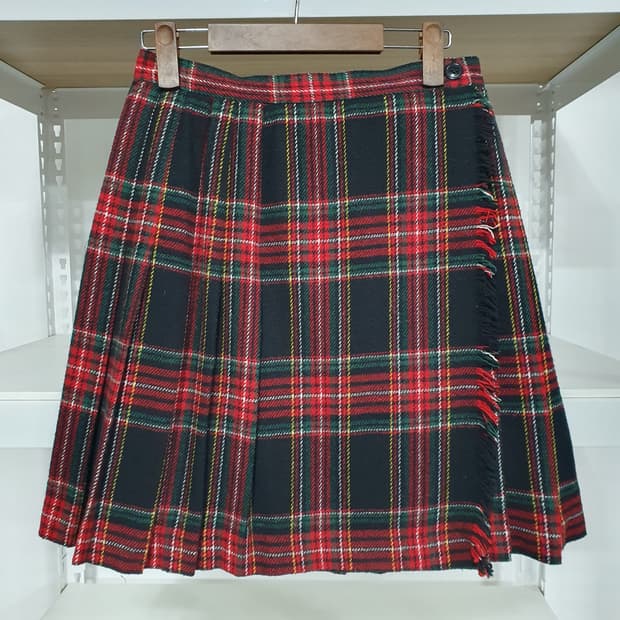 빈티지 레드 울 체크 플리츠 스커트 고스 펑크 갸루 y2k 캐캐체