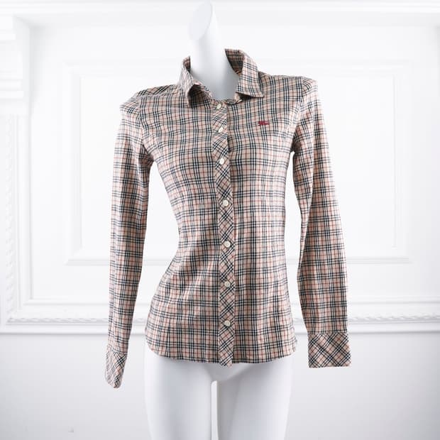 Burberry 블루라벨 레드 로고 노바체크 셔츠