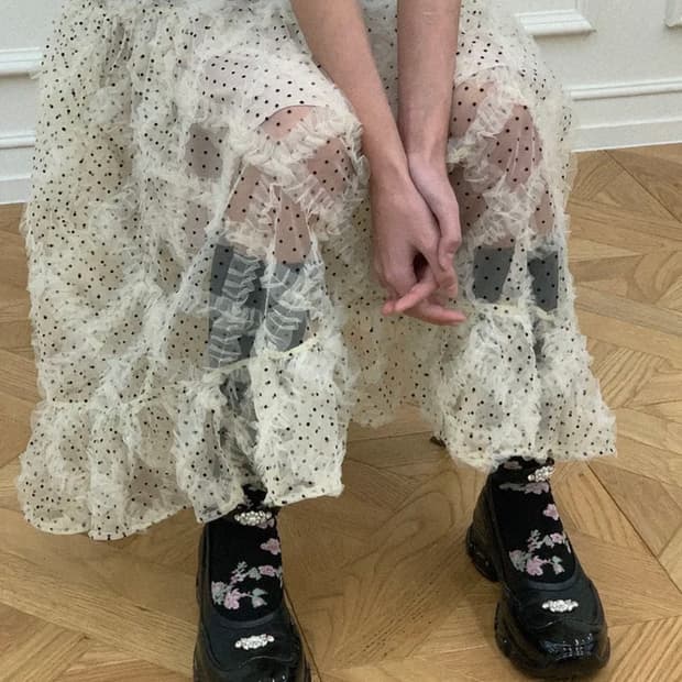 호쿠스포쿠스 polka dot frill skirt