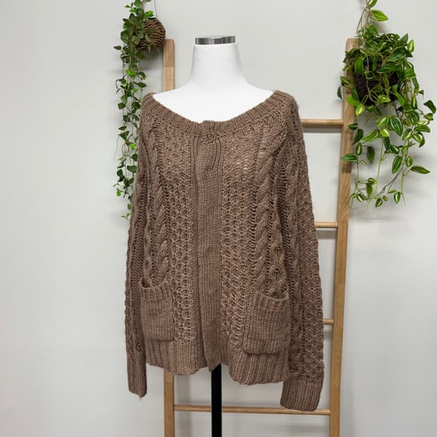 earth music 얼스뮤직/ 케이블가디건 브라운가디건 라떼가디건