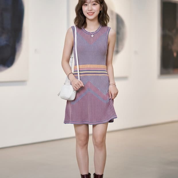 BCBGMAXAZRIA 슬리브리스 배색 니트 원피스