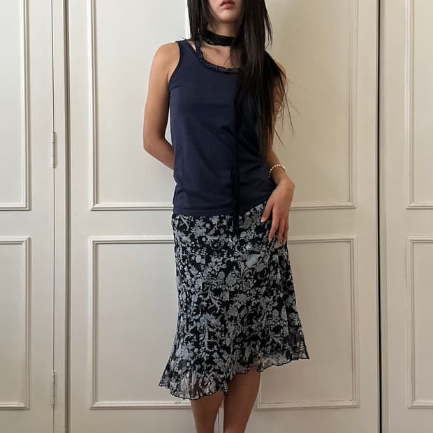 navy dots frill sleeveless