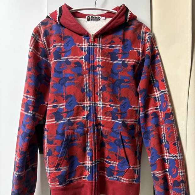 베이프 체크 카모플라주 후드집업