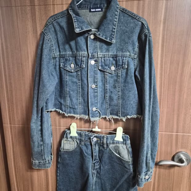 데미지 데님 자켓 스커트 셋업