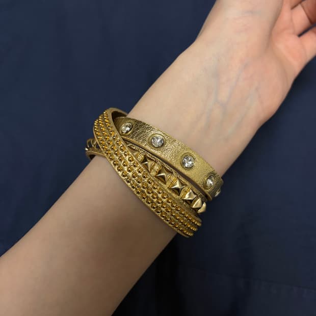 빈티지 스터드 골드 가죽 팔찌 갸루 펑크 오네 y2k 오리엔탈 그런지