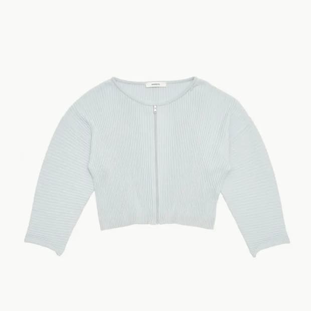 (화이트컬러) 아모멘토 리브드 크롭 집업 가디건 화이트