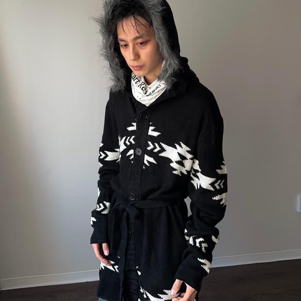 Sterny 퍼 후디 아즈텍 롱 카디건