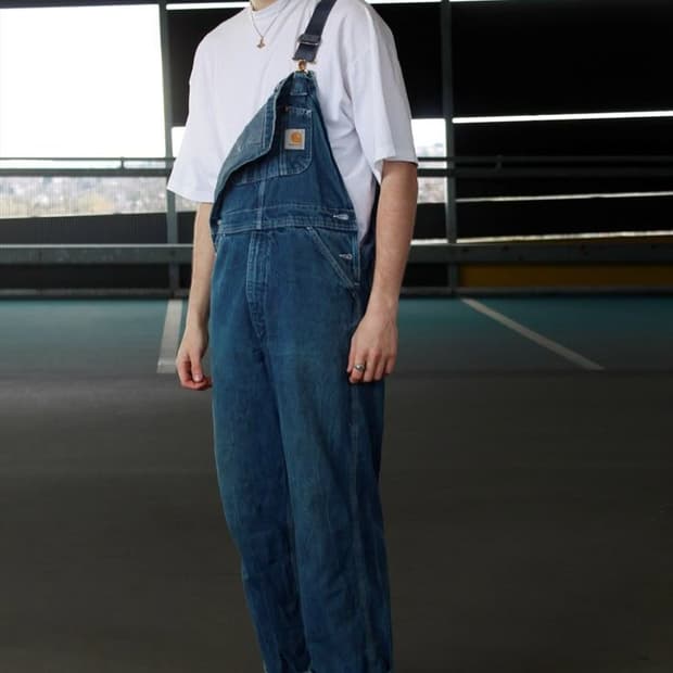 칼하트 빈티지 데님 오버롤 작업복 중청 멜빵 점프수트 38x30