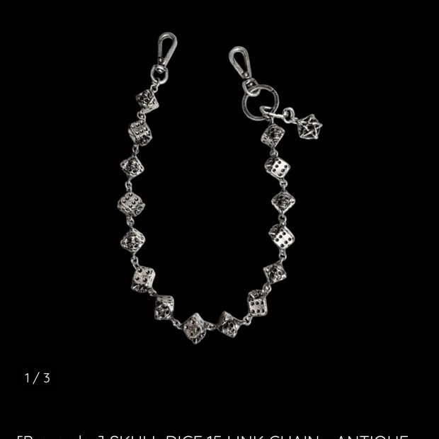 에모스탠스클럽 스컬 다이스 15링크 체인 - ANTIQUE SILVER
