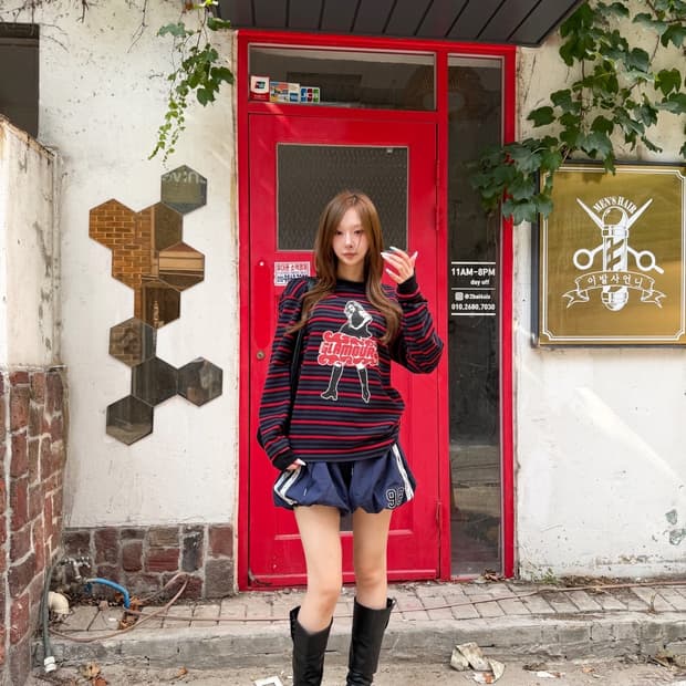 히스테릭글래머 걸프린팅 스트라이프 롱슬리브