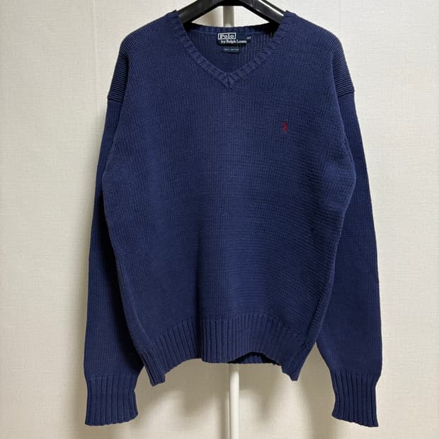 폴로 랄프로렌 V넥 코튼 니트 / 네이비, 100
