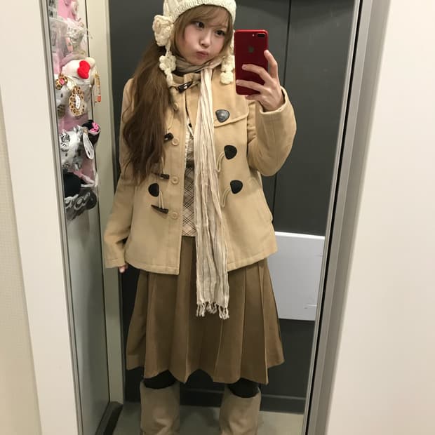 버버리 핑크 체크 베이지 코트 니혼진 모리걸 코디세트