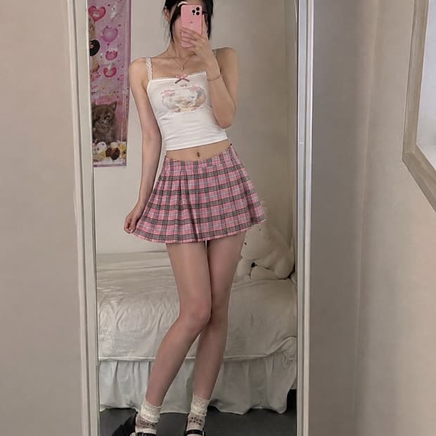 키치 체크 미니 스커트